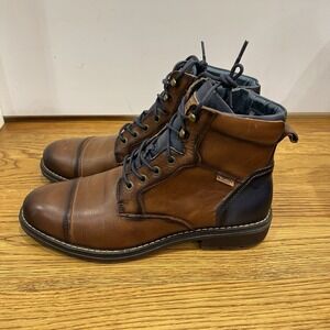 Pikolinos Mens YORK Brown Leather Cap Toe Ankle Zip Lace Up Boots Sz 41 / 8.5 US